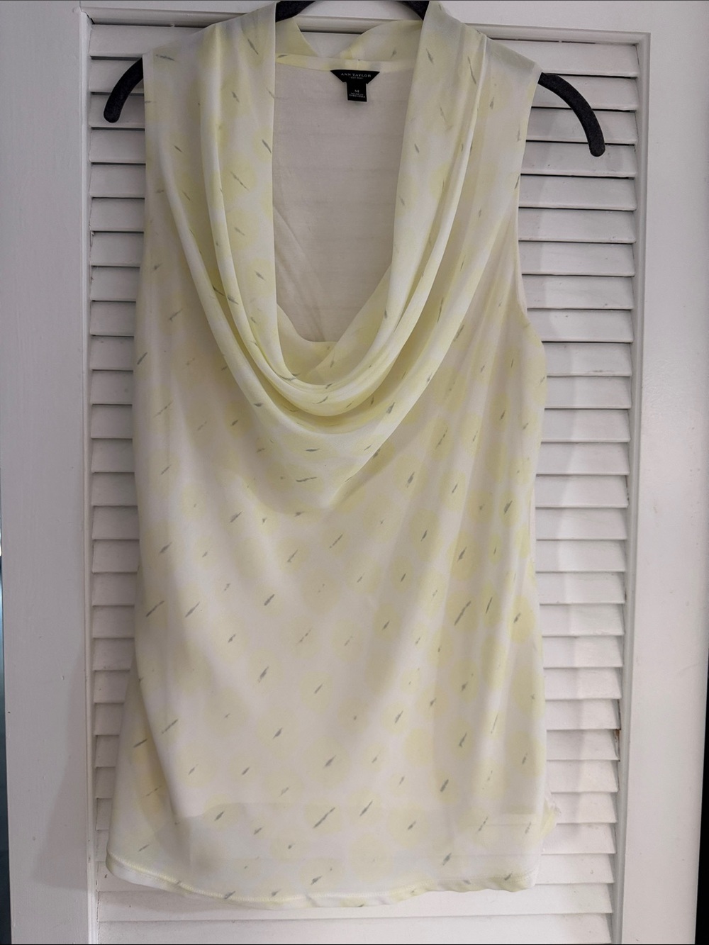 Ann Taylor Pale Yellow Dotted Cowl Neck Top